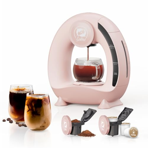 BENFUCHEN Pod and Grounds - Cafetera de una sola porción, máquina de café 2 en 1 de una taza compatible con cápsulas K-Cup y café molido/té, diseño compacto, 4-8 onzas, rosa