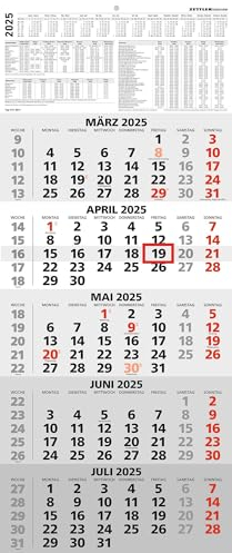 5-Monatskalender 2025 - Büro-Kalender 30x71,8 cm (geöffnet) - mit Datumsschieber - Zettler - 971-0011