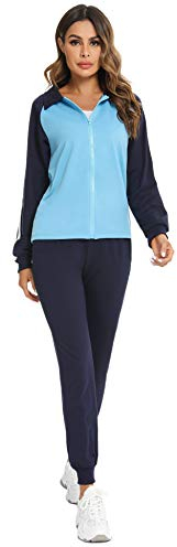 Gyabnw Damen Trainingsanzug Set 2-teilig Sweatanzug Freizeitanzug Jogginganzug Sportanzug für Laufen Yoga Gym BlauXL