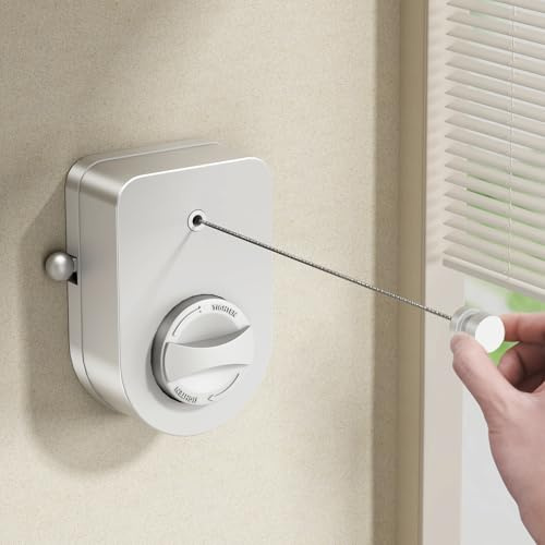 Mustorn Tendedero Retractil Pared Exterior, Línea Cuerda Tendedero Pared Exterior Soporte De Pared Cuerdas para Tender Ropa Cuerda para Tender Ropa con Barra para Colgar-4.2m(Blanco)