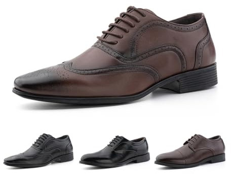 Hitmars Anzugschuhe Herren Schnürhalbschuhe Klassischer Hochzeit Schuhe Lederschuhe Oxford Derby Schuhe Business Formale Brogues Schnürschuhe Braun 45 EU