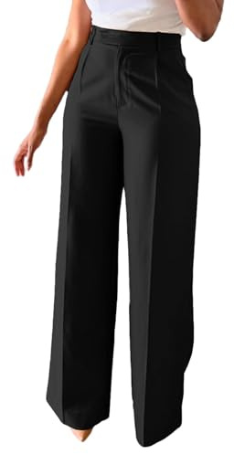 Lucuna Women's Wide Leg Dress Pants High Waisted Straight Leg Slacks Business Office Work Pants Trousers Black