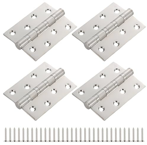 2 Paires De Charnières De Porte En Acier Inoxydable, Charnières À Roulements À Billes, Pliable Et Lourde, Idéale Pour Les Portes En Bois Et Les Portes D'intérieur, Argenté