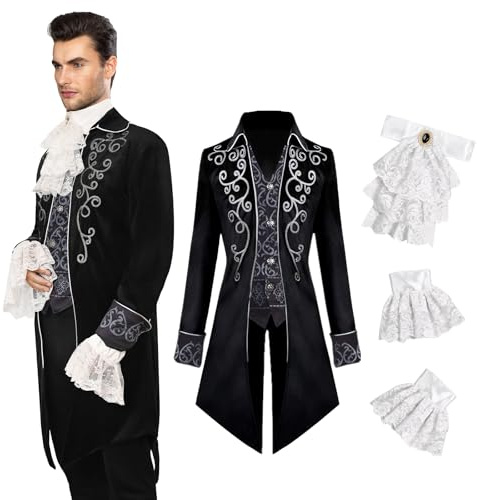 YQVGFBY Medieval Clothing Men Costumes Medieval Steampunk Jacket, Gothic Tailcoat, Victorian Tailcoat Men Costumes for Men, Halloween Pirate Vampire Cosplay Costumes (Costumes B, XXL)