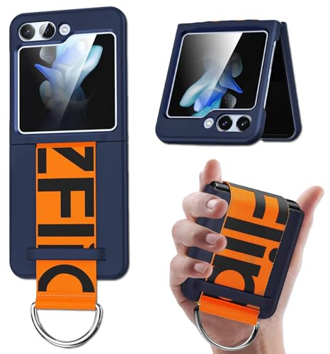 Funda Samsung Galaxy Z Flip 5 con Correa, Carcasa de PU, Protección contra Caídas y Arañazos, Material PC, Diseño Femenino, Resistente y Compacta, Accesos Precisos, Color Varios