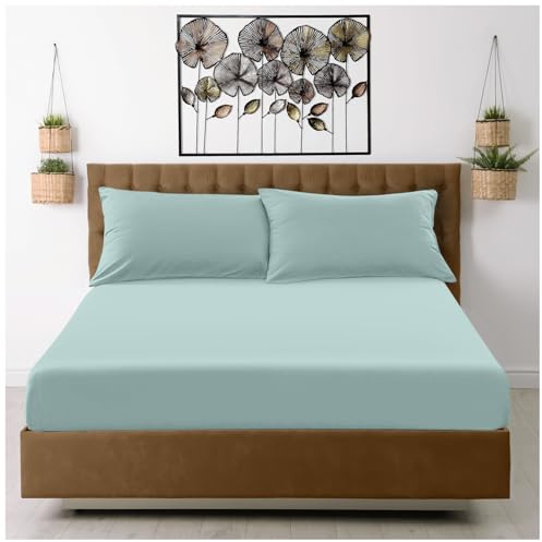 GC GAVENO CAVAILIA Fitted Sheet Single Bed (91 x 190cm) - Duck Egg Bedding Sheets - Plain Dyed Microfiber Bed Sheets Single - (10 inch) 25cm Deep Pocket Bottom Sheet - Easycare Wrinkle Fade Resistant