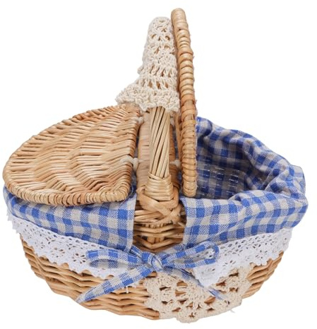 Panier de Pique-Nique en Osier avec Couvercle et Poignée à Double Ouverture - Hamper Vide avec Une Doublure Amovible pour Le Camping, Les Sorties, Les Cadeaux, Le Stockage et la