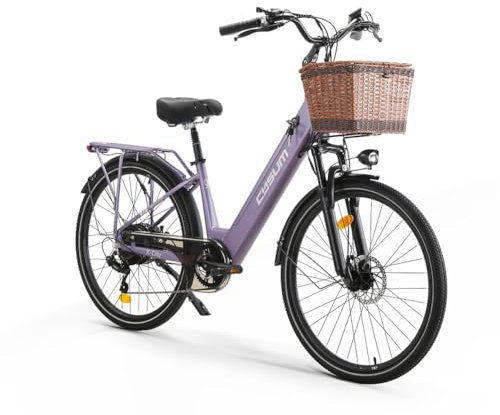 cysum X-City 26 Zoll Elektrofahrrad für Erwachsene, City E-Bike für Damen, abnehmbarer 48 V 10,4 Ah Akku, 25 km/h 80 km Reichweite, Urban Commuter E-Bike (Violett)