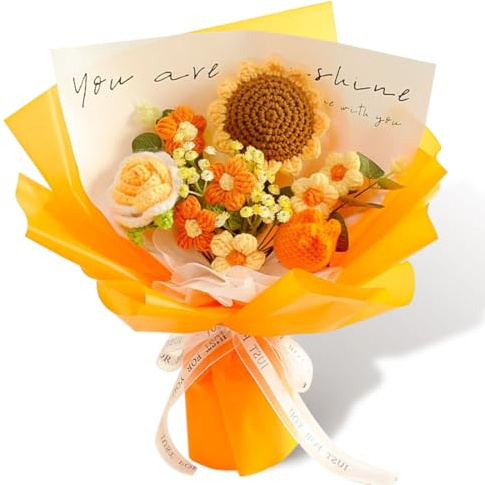 LOMUG Ramo de flores de ganchillo, ramo de flores artificiales, crochet tulipanes, rosas, para mujeres, amigos, madre, abuela, día de la madre, día de San Valentín, aniversarios, graduaciones, color