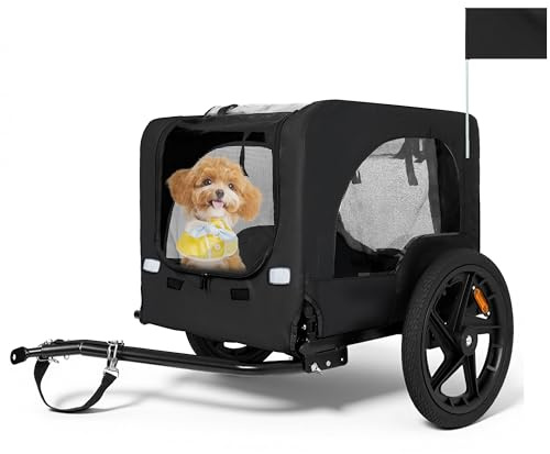 Pet Trailer for Bicycle, Foldable Pet Carrier for Bicycle Rear, Outdoor Heavy Duty Bike Trailer with 16-Inch All-Terrain Wheels DND Universal Coupler, Durable Dog or Cargo Carrier, Black+Black