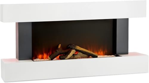 DUPI Chimenea Eléctrica Nero Pro SENZIA | 3 en 1 con Calefacción | Efecto Llama 3D Panorámica | 12 Colores Llama | App Tuya/Smart Life/Alexa | Blanco/Gris | 134x58x21cm