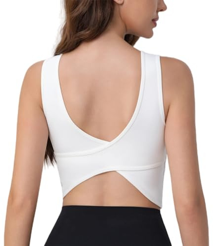 Women's Sports Bra Workout Tank Top High Support Fitness Bra Moisture-Wicking Exercise Top for Yoga, Pilates, Gym Workouts (FR/ES, Alpha/Lettres, TG, Taille Normale, Taille Normale, White)