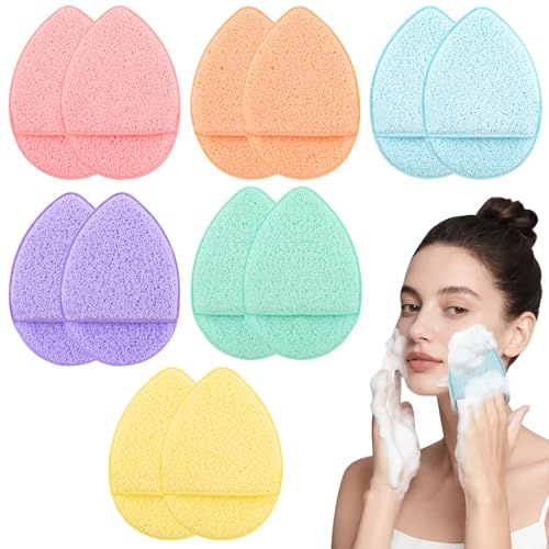 12 esponjas exfoliantes faciales, reutilizables, lavables, suaves esponjas faciales, almohadillas de algodón para limpieza facial, masaje, exfoliación de poros, máscara de maquillaje