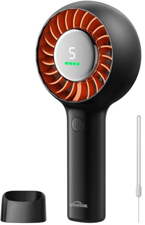 WHATOOK Ventilateur Portable ：Mini Ventilateur Silencieux, Rechargeable USB-C 3000 mAh avec Écran LED et 5 Vitesses, Ventilateur de Bureau pour Voyage, Bureau, Été, Cadeau Femme Noir
