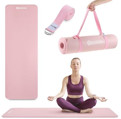 HyperMotion Tappetino Yoga e Fitness NBR 183x61x0,8 cm Rosa, Antiscivolo 8 mm, con Cinghia per Trasporto e Stretching, per Yoga, Pilates e Allenamento