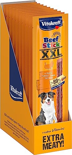 Vitakraft Beef Stick XXL, Hundeleckerli, Fleischstick Pute, Hunde Trainingsleckerli, ohne Zusatz von Zucker (15x 30g)