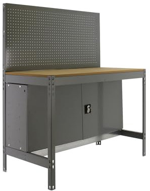 Simon Rack Banco de Trabajo Taller, Capacidad Carga 400 kg, 1445x910x610 mm, Mesa de Trabajo, Guarda Herramientas, Gris/Madera - BT2