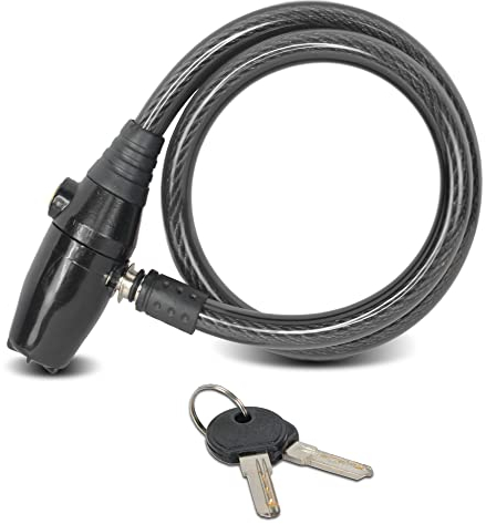 FISHTEC ® Antifurto per bicicletta con allarme 95 decibel - Catena per bicicletta, motorino, moto, 2 chiavi incluse - Funziona a pile - Cavo ⌀ 2 CM, lunghezza 62 CM - Nero