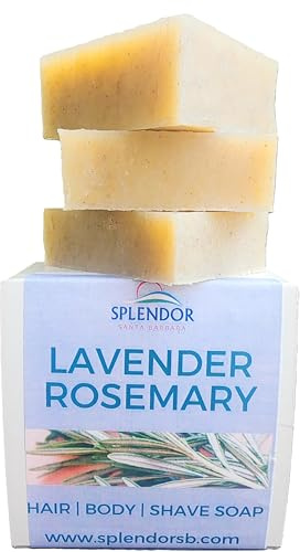 Splendor Lavender Rosemary Essential Oil Bar Soap – Handmade, Vegan, Natural, Cold Process Soap for Hair, Body & Beard – Aromatherapy Bar with Moisturizing Oils for Men & Women