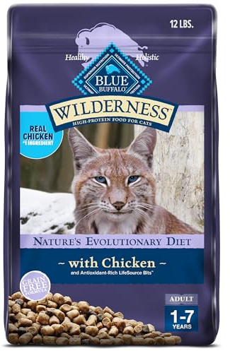Blue Buffalo Wilderness Natural Adult Dry Cat Food, High-Protein and Grain-Free Diet, Supports Healthy Muscle Development and a Healthy Immune System, Chicken, 12-lb. Bag