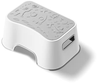 UNCLE WU Step Stool for Kids and Adults – Non-Slip Toilet Squatting Stool, 200 lbs Capacity, Potty Training Step Stool for Toddlers, Better Posture Bathroom & Sink Use(Gray White)