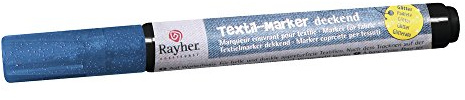 Rayher 35001376 textiltuschpenna glitter täckande, rund spets 1–2 mm, med ventil, kungsblå