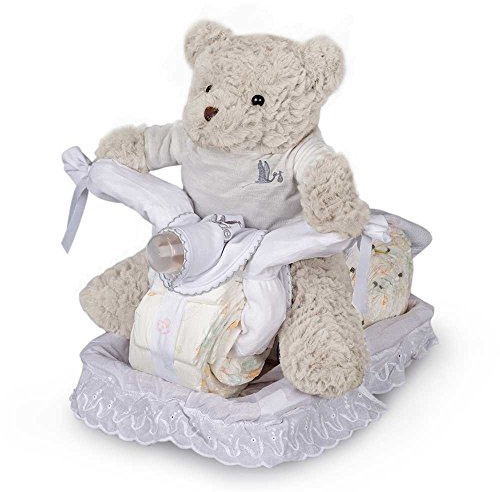 Cadeau de Naissance -Gâteau Couches Ours Motard -30 couches Premium Moltex BioBaby, le seul écologique, durable et biodégradable.