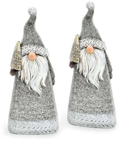 TEMPELWELT 2X Deko Figur Weihnachtsmann Nikolaus traditionell, stehend im Set je 16 cm, Polystein grau weiß Gold, Weihnachtsfigur Wichtelfigur Nostalgie Winterdeko