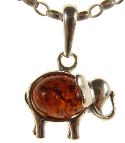 Baltic amber and sterling silver 925 cognac elephant pendant (no chain)
