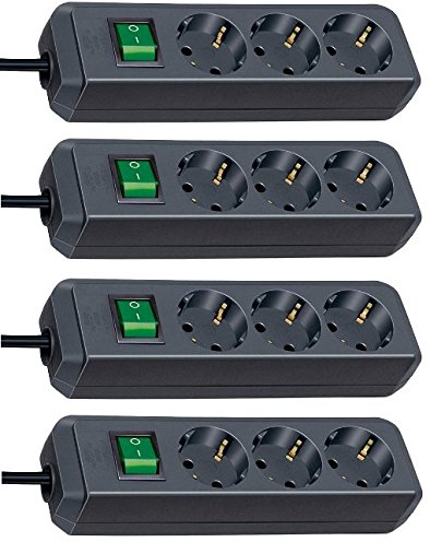 Brennenstuhl Eco-Line Steckdosenleiste 3-fach mit Schalter Schwarz 3m Kabel (4 Stück | 3 M Kabel, schwarz)