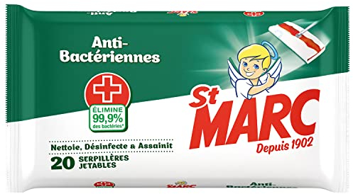 St Marc Serpillères jetables Imprégnées Anti-Bactériennes - 20 Serpillères