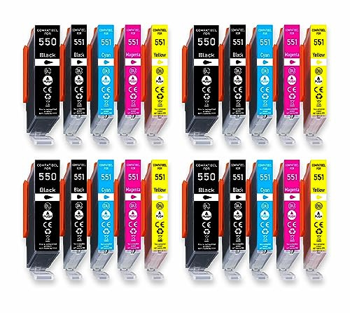 20er Multipack Druckerpatronen für Canon PGI-550 CLI-551 für iP7200 iP7250 iP8700 iP8750 MG5400 MG5450 MG5500 MG5550 MG5600 MG5650 MG5655 MG6300 MG6350 MG6400 MG6450 MG6650 MG7150 MG7500 MG7550 MX925