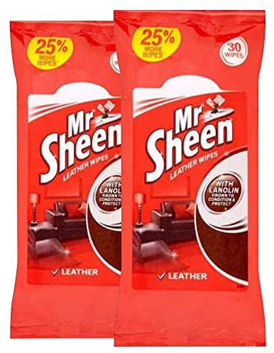 Mr Sheen Leather Wipes with Lanolin – Pack of 2 (30 Wipes Each) for Jackets and Sofas