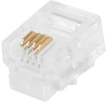 Monoprice 6P4C RJ11 Modular Plugs - For Round Solid/Stranded Cable, 3 Prongs, 50 Pack, Clear
