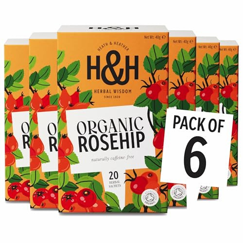 Heath & Heather • Organic Rosehip Tea • 6 x 20 Boxes (120 Bags) | Organic Rosehip Tea • Fruity Herbal Tea • Vitamin C Source • 6 x 20 Boxes (120 Tea Bags)