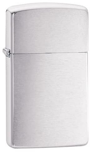 Accendino Zippo® Slim® Brushed Chrome 1600, Accendino Antivento Ricaricabile Zippo, Realizzato in Metallo con Caratteristico click Zippo, Color Argento, Made in USA, Ottima Idea Regalo