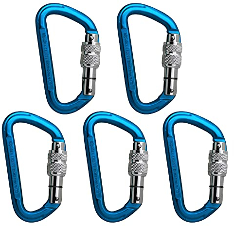 ALPIDEX 5 x Schraubkarabiner Set Aluminium Kletter Karabiner Screw Carabiner Schraubverschluss Kletterausrüstung Bergsteigen, Farbe:blau