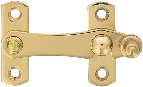 Amig - Aldabilla Dorada para Contraventanas con Enganche Inverso - 75 x 46 mm - De Latón Pulido - Cierre de Seguridad Anti Golpes y Roturas para Ventanas - Incluye Tornillos