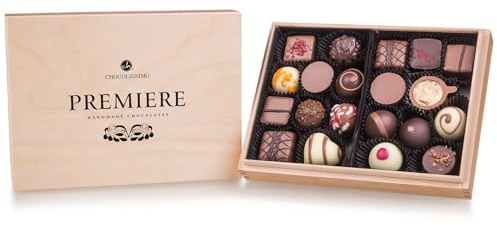 Premiere Midi - 20 exclusivos Surtido De Pralinés | bombones Praliné | regalo en caja de madera | sabores | Chocolate | Cumpleaños | Adultos | Mujer | Hombres | Dia de la madre | Dulces