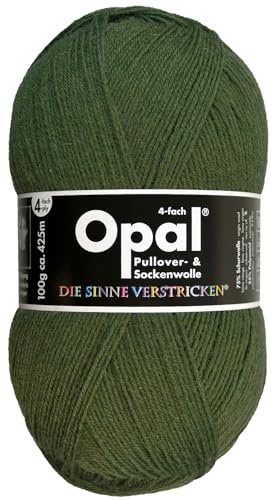 Opal Uni (425m) 4-fädiges Garn - Wollmischung, leuchtende Volltonfarben, Garn für warme Socken und Pullover, 5184 Olivgrün, 1 x 100 g