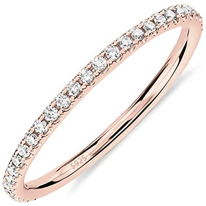 PAVOI AAAAA CZ 14K Rose Gold Plated Silver Cubic Zirconia Stackable Eternity Ring - Size 7