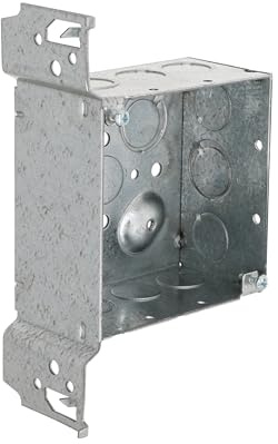 Hubbell-Raco 8235 2-1/8-Inch Deep, 1/2-Inch and 3/4-Inch Side Knockouts, Wood/Metal Stud Bracket, Welded 4-Inch Square Box,Gray