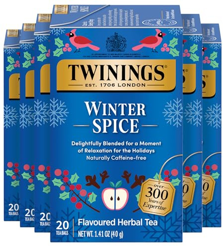 Twinings Winter Spice Herbal Tea Individually Wrapped, 20 Count (Pack of 6), Camomile, Apple, Cinnamon, & Clove, Caffeine-Free, Enjoy Hot or Iced, 120 Teabags