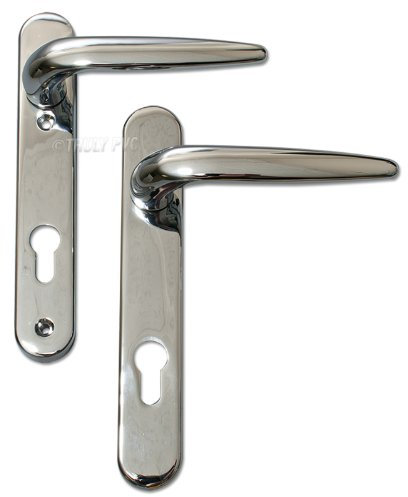 Pair of Trojan Sparta 92PZ Short backplate Polished Chrome Sprung Lever/Lever uPVC Door Handle Set