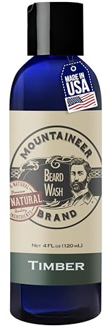 Mountaineer Brand Beard Wash for Men | 100% Natural Beard Shampoo | Thick Cleaning Softening Lather for Hair and Skin | Hydrate and Detangle | Grooming Treatment | WV Timber Scent 4oz