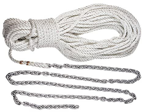 Lewmar Boat Anchor Rode for Windlasses - 15' 1/4 G4 Chain, 200' 1/2 8-Plait Rope with Shackle, High-Test-Rated Galvanized Links, Hand-Sewn Whipping