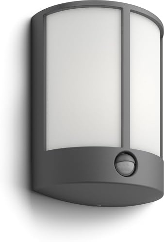 Philips Lighting MyGarden Stock Aplique LED con sensor de movimiento, iluminación exterior, luz blanca cálida, antracita