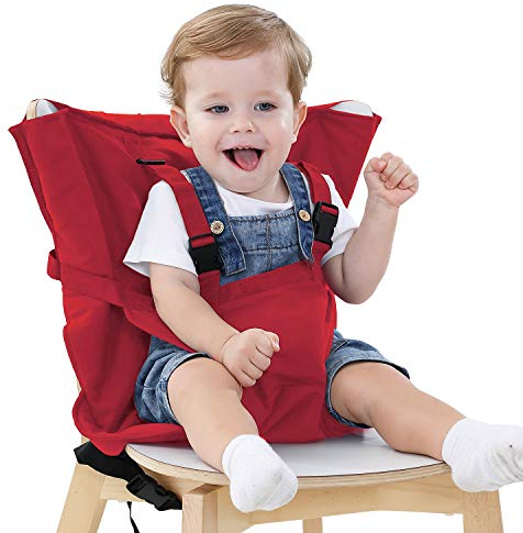 Vine Easy Seat Portable Travel High Chair | Adjustable, Safety, Washable | Toddler High Chair Seat Cover | Convenient Cloth Travel High Chair Fits in Your Handbag (Red)