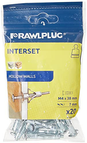 Rawlplug Metal Fixing with Metric Screw Pack of 20 | Screws for Plasterboard | Cavity Wall Fixing | Plasterboard Fixings 4 x 38mm, Silver, R-S1-SM04038/20