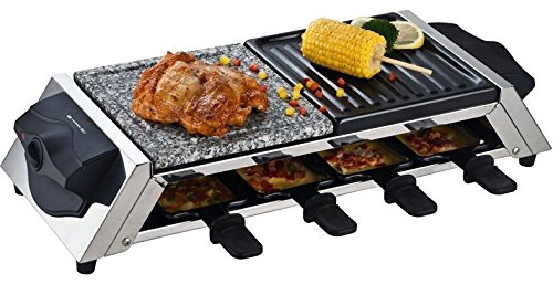 syntrox Germany Stainless Steel Raclette GENF für 8 People with Grill Plate and Hot Stone